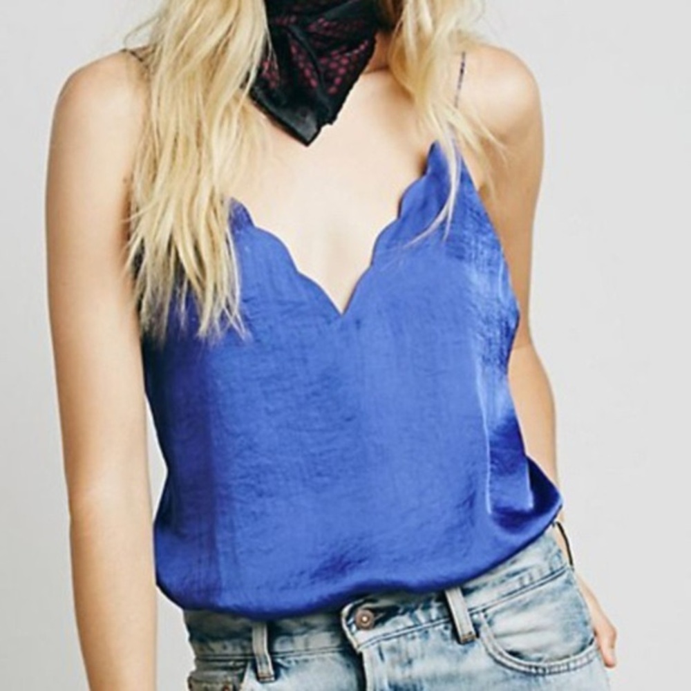 Free People Scalloped edge Satin Cami Tank Medium